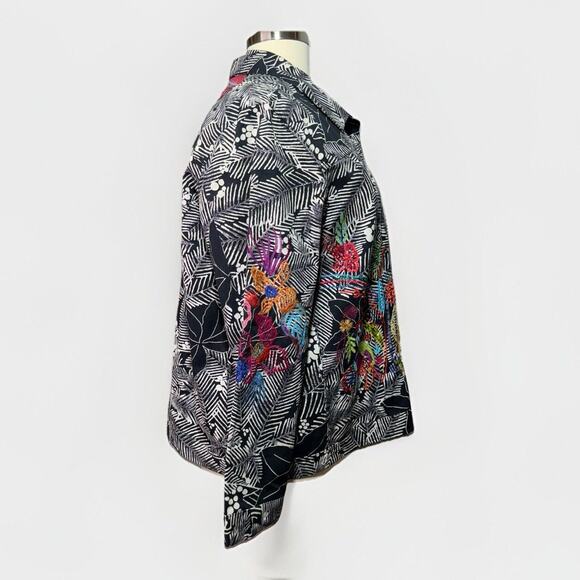 Laura Ashley Button Front Jacket Black Floral Embroidered Boho Women’s Size 3X - Picture 4 of 9